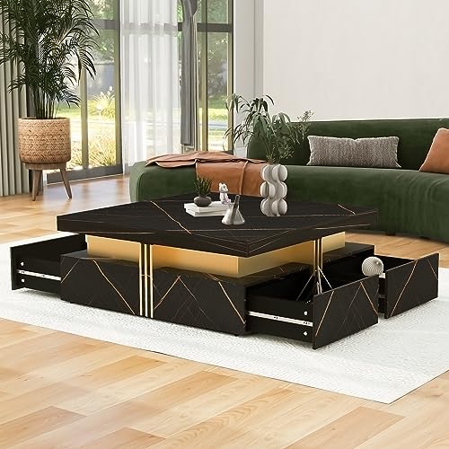 Modern Round Lift-top Nesting Coffee Tables with 2 Drawers for Living Room White & Natural