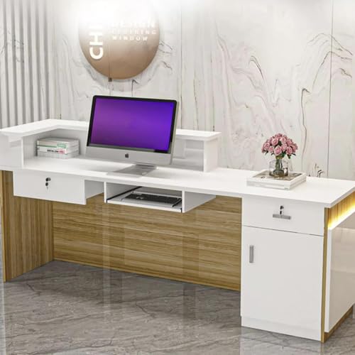 Front Desk - Simple and Modern Reception Counter with Stable Construction and Minimalist Design, Perfect for Use in Reception Areas and Front Desks(E,120 cm x 60 cm x 100 cm)