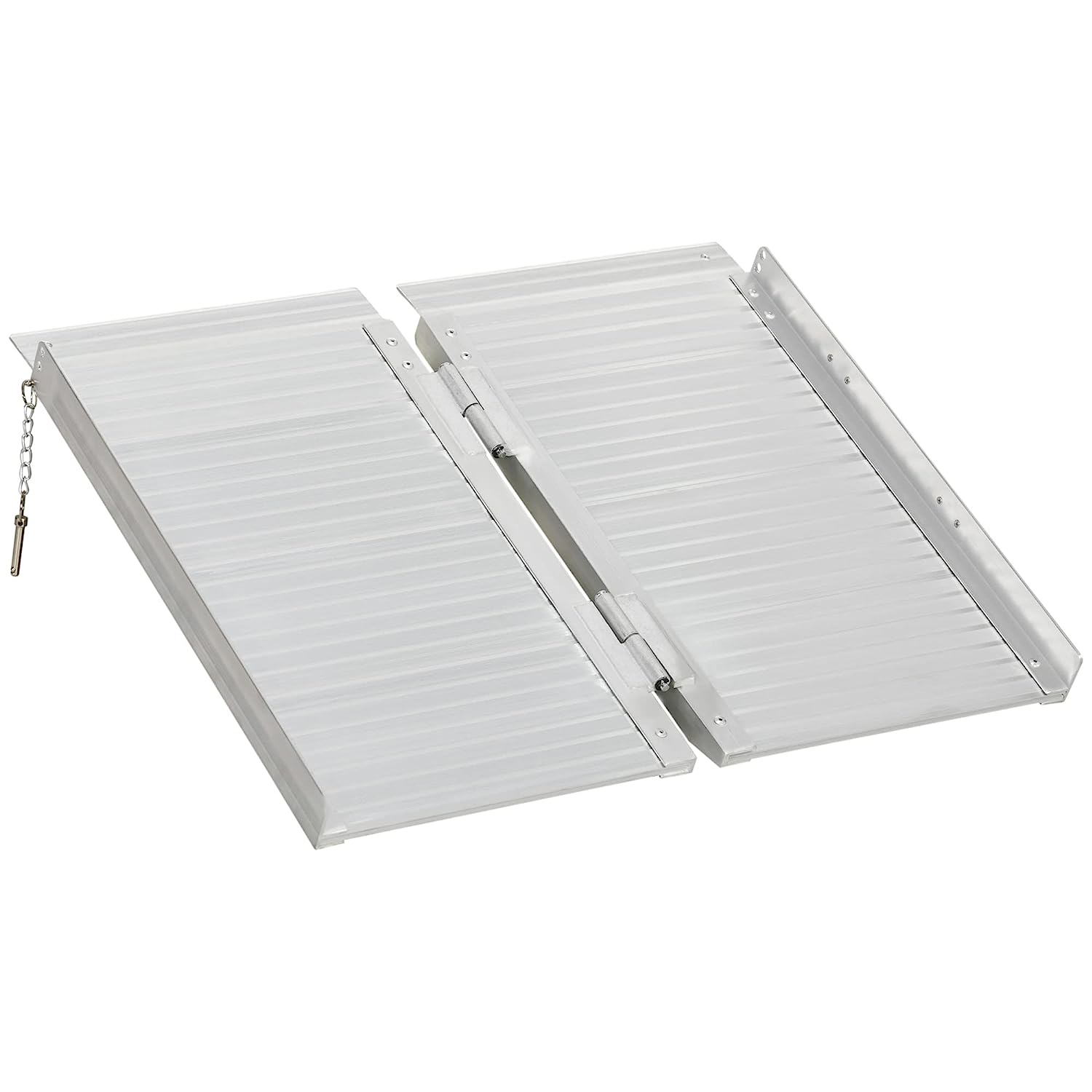 Wheelchair Ramp 8FT, Folding Aluminum Threshold Ramp with Non-Slip Surface, Transition Plates, 600lbs Weight Capacity, Handicap Ramp for Home, Doorways, Curbs, Steps