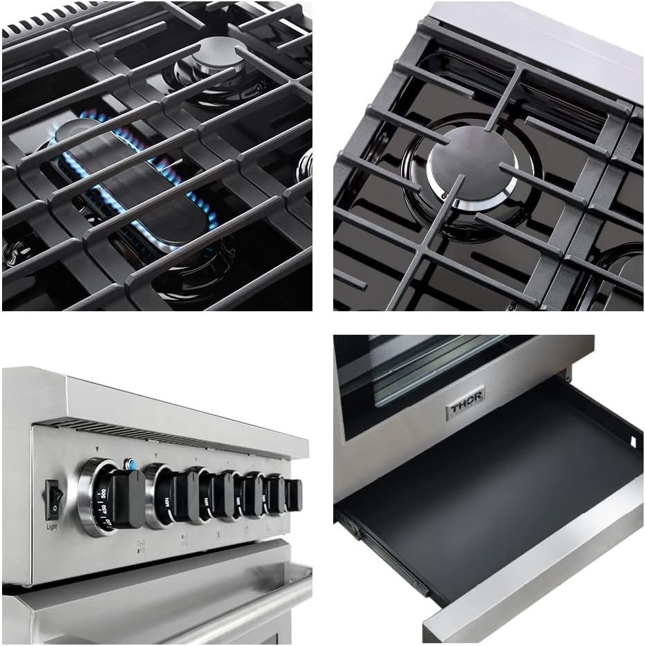 Thor Kitchen 30 in. 4.55 Cu. Ft. Freestanding Gas Range with 5 Burners, Continuous Cast Iron Grates, in Stainless Steel, LRG3001U