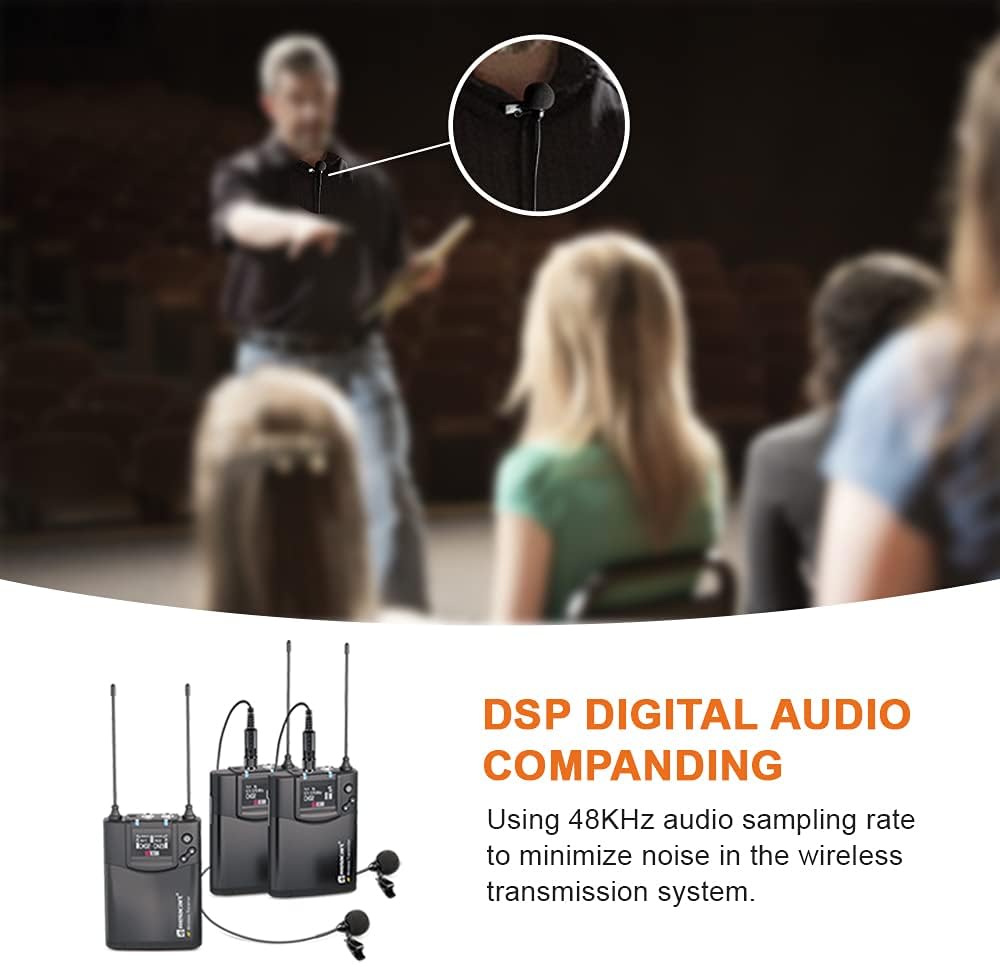 RELACART CR2 UHF Wireless Lavalier Microphone, 32 Channels Wireless Lapel Mic System Compatible with DSLR, Camera, Camcorder, Smartphone for Vlogging, Streaming, YouTube, Tiktok