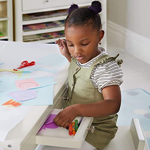 Martha Stewart Crafting Kids' Art Table and Paper Roll - Creamy White, 3+ Children's Drawing and Painting Desk, Wooden Activity Table with Storage Drawers for Arts and Crafts