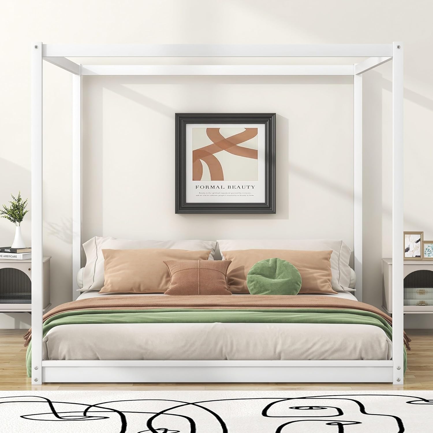 White Pine Wood Canopy Platform Bed Support Legs Modern Contemporary Includes Hardware