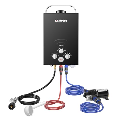 CAMPLUX 2.64 GPM Propane Portable Gas Water Heater, 68,000 BTU Outdoor Tankless Camping Water Heater with Digital Display, White
