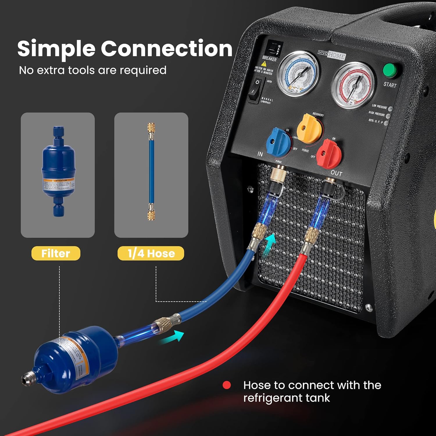 VIVOHOME R1234YF R32 1 HP Dual Cylinder Portable Refrigerant Recovery Machine R1234yf Self Sealing Can Tap Valve