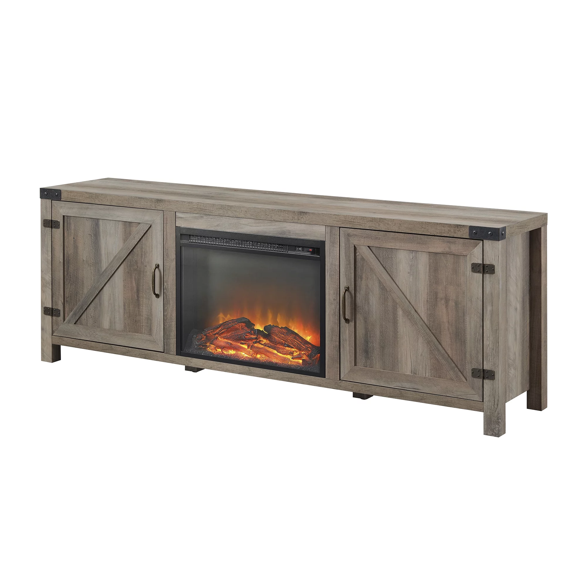 Walker Edison Farmhouse Fireplace TV Stand for TVs up to 80”, Grey Wash
