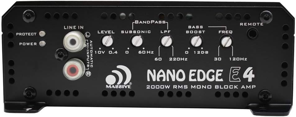 Massive Audio E3 - Car Audio 2,800 Watt Nano Edge Series, Monoblock Car Amplifier, Bass Boost, 1 Ohm Stable