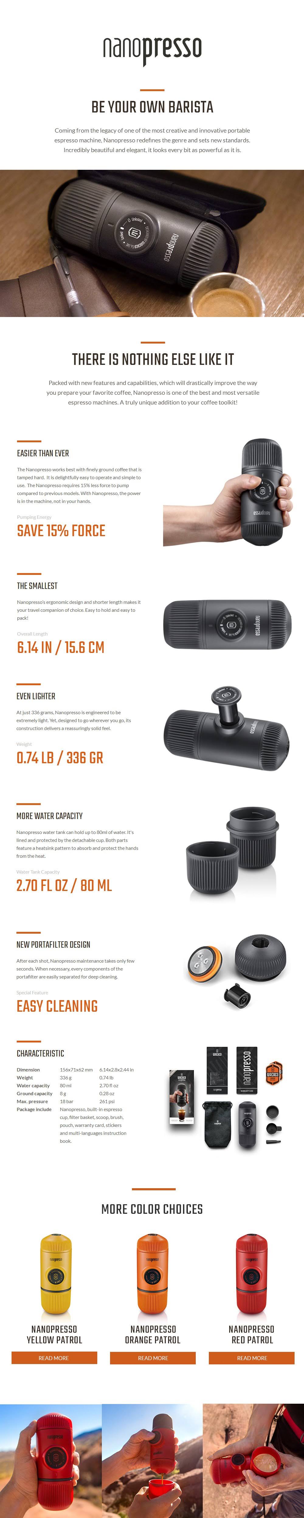 Wacaco Nanopresso Portable Espresso Maker, Upgrade Version of Minipresso