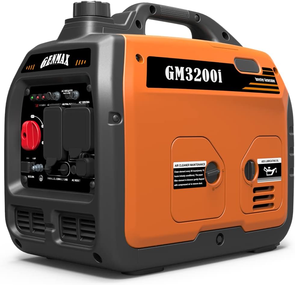 GENMAX Quiet Power Series Inverter Generator，Gas Powered, EPA Compliant, Eco-Mode Feature, Ultra Lightweight for Backup Home Use & Camping (GM5500i)