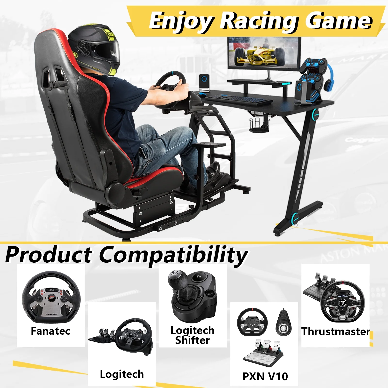 Marada G29 Racing Simulator Cockpit with Gaming Chair Fit Logitech Thrustmaster T80 T150 T300RS,T248