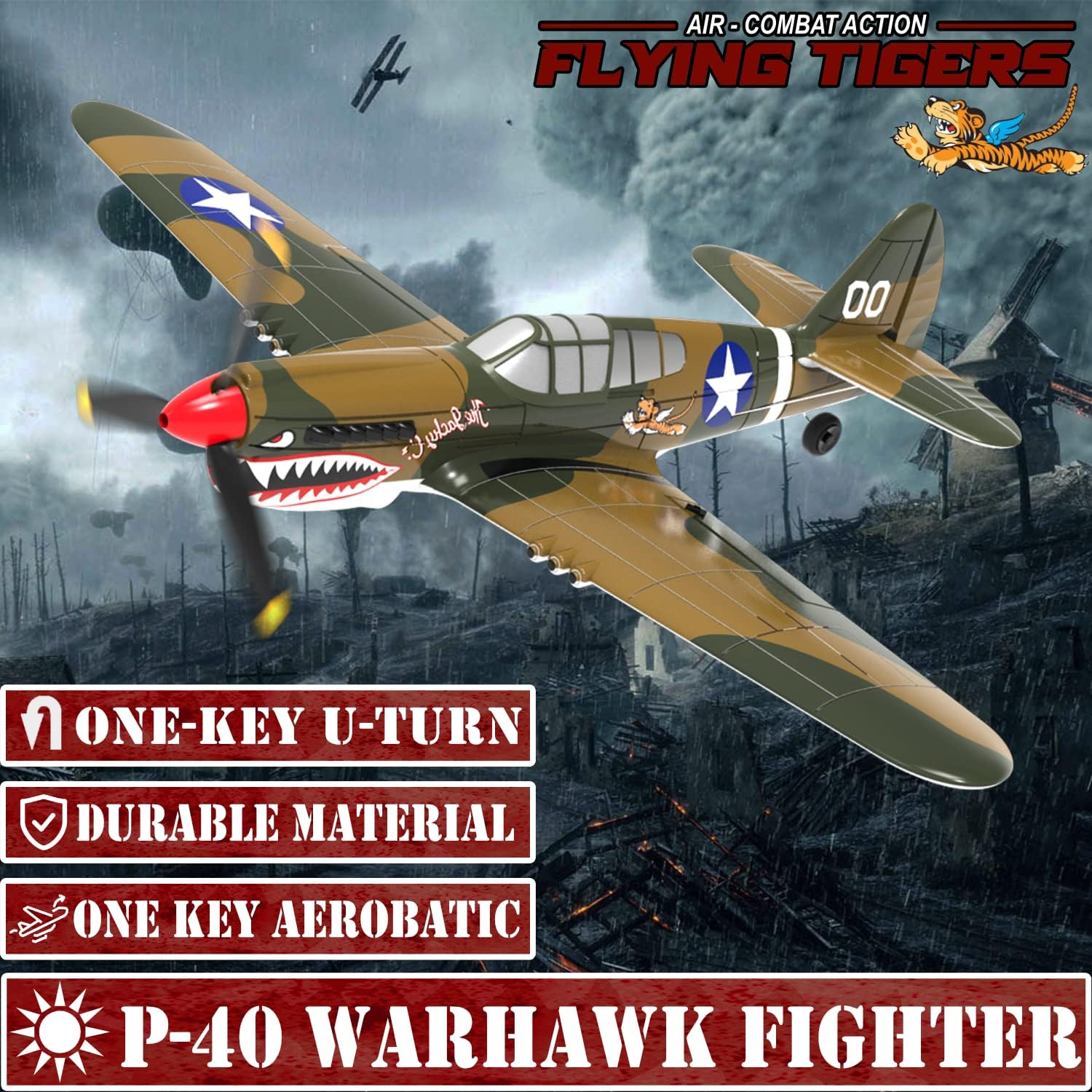LEAMBE RC Plane 4 Channel Remote Control Airplane - Ready to Fly P-40 Warhawk RC Airplane for Beginners Adult with Xpilot Stabilization System & One Key Aerobatic