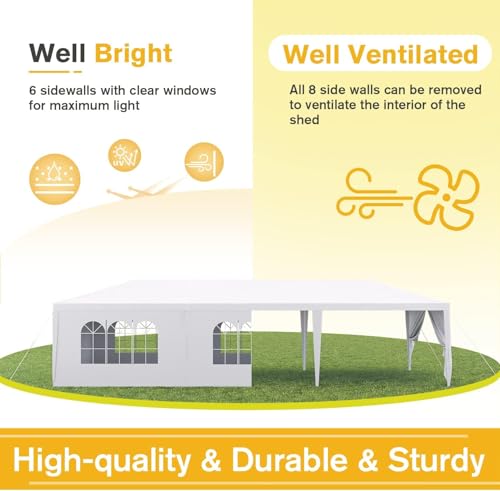 Devoko 10'x30' Heavy Duty White Party Tent - Waterproof Outdoor Wedding Canopy for Backyard, Patio & Events
