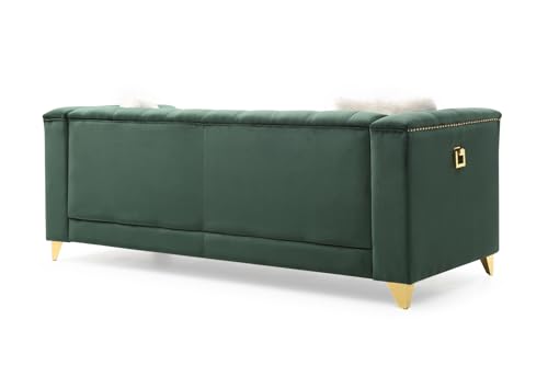 81" Chesterfield Sofa, Deep Button Tufted Upholstered Accent Sofa with Square Arm and Gold Legs, Large Sofa Couch with 2 Pillows and Nailhead Trim for Living Room Apartment Office, Green