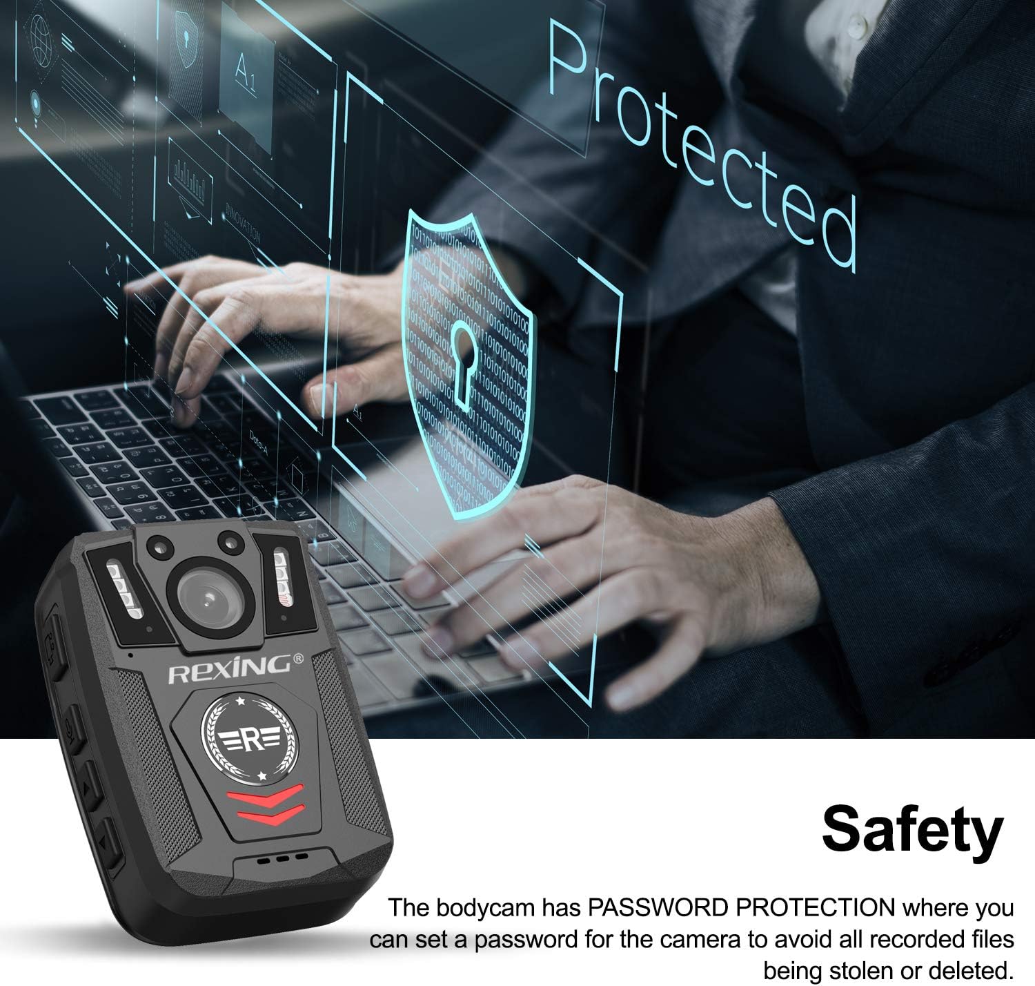 Rexing P1 Body Worn Camera, 2” Display 1080p Full HD, 64G Memory,Record Video, Audio & Pictures,Infrared Night Vision,Police Panic Mode, 3000 mAh Battery,10HR Battery Life,Waterproof,Shockproof