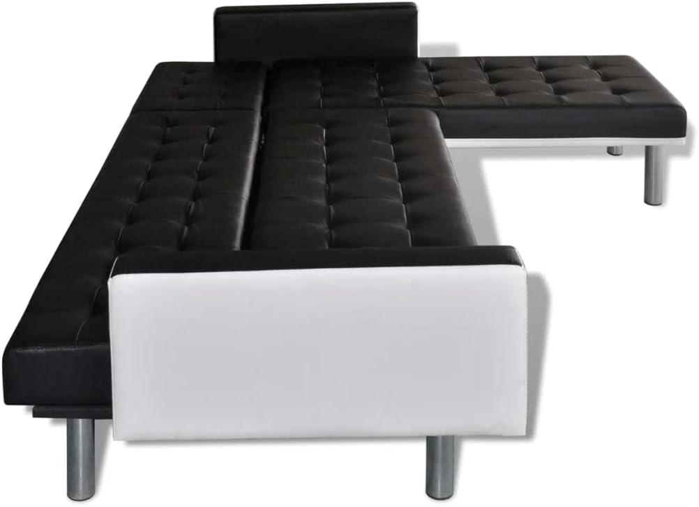 Break Room Essentials Casual Living Room Sofa Comfy Couch L Shaped Couch Convertible Sofa Bed Adjustable Sofa Recliner Reversible Sofa Bed L-Shaped Sofa Bed Artificial Leather Black and White