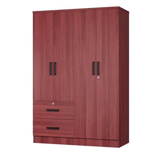 Luna Collection Modern Wood 4 Doors 2 Drawers Armoire (Mahogany)