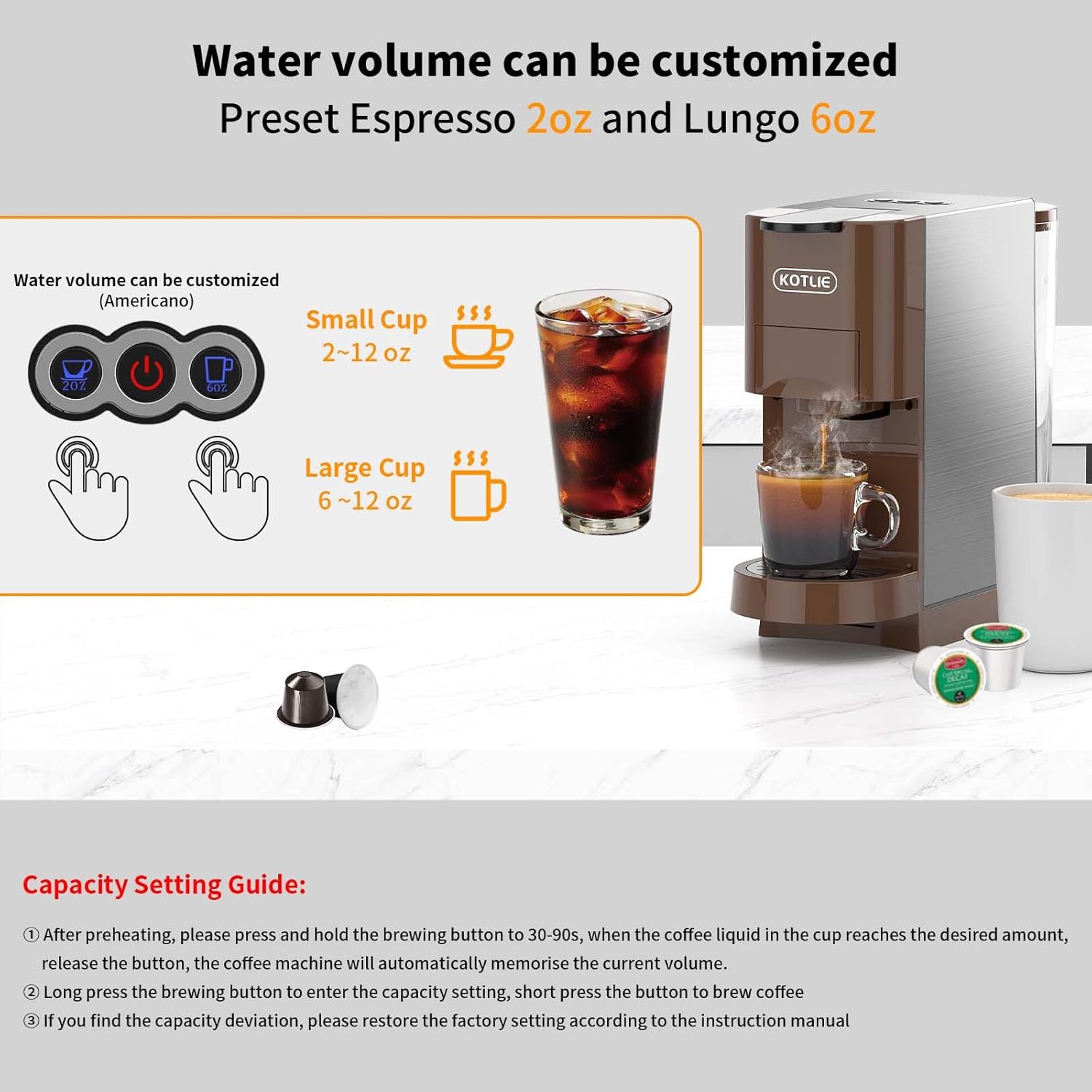 KOTLIE Multifunctional 4in1 Espresso Machine, 19Bar Pressure Single Serve Coffee Maker for Nespresso Original Capsule/Kcup Capsule/L’OR Capsule/illy 44mm ESE coffee bag/Ground Coffee