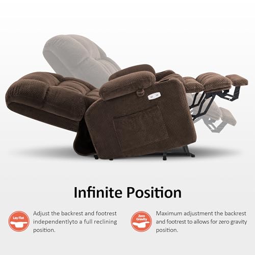 MCombo Dual Motor Power Lift Recliner Chair with Massage and Heat for Elderly People, Infinite Position, USB Ports, Cup Holders, Fabric 7890 (Medium-Regular, Burgundy)