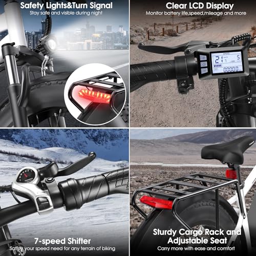 Electric Bike for Adults, Peak 1000W Ebike, 25MPH 60Miles Electric Mountain Bike, 26" Fat Tire Adult Electric Bicycle with 48V 13AH Battery, Rear Rack, 7 Speed, Front Suspension, Turn Signal