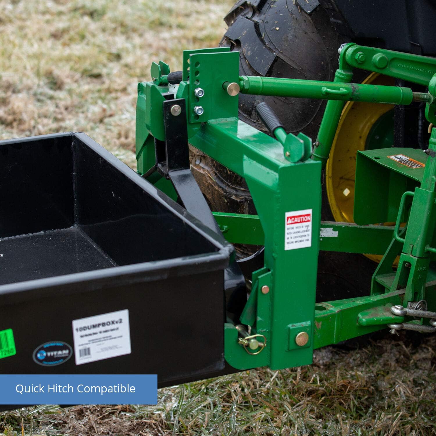 Titan Attachments 10 Cu. FT Quick Hitch Compatible Dump Box, Category 1, 3-Point, Self-Dumping Landscaping Attachment