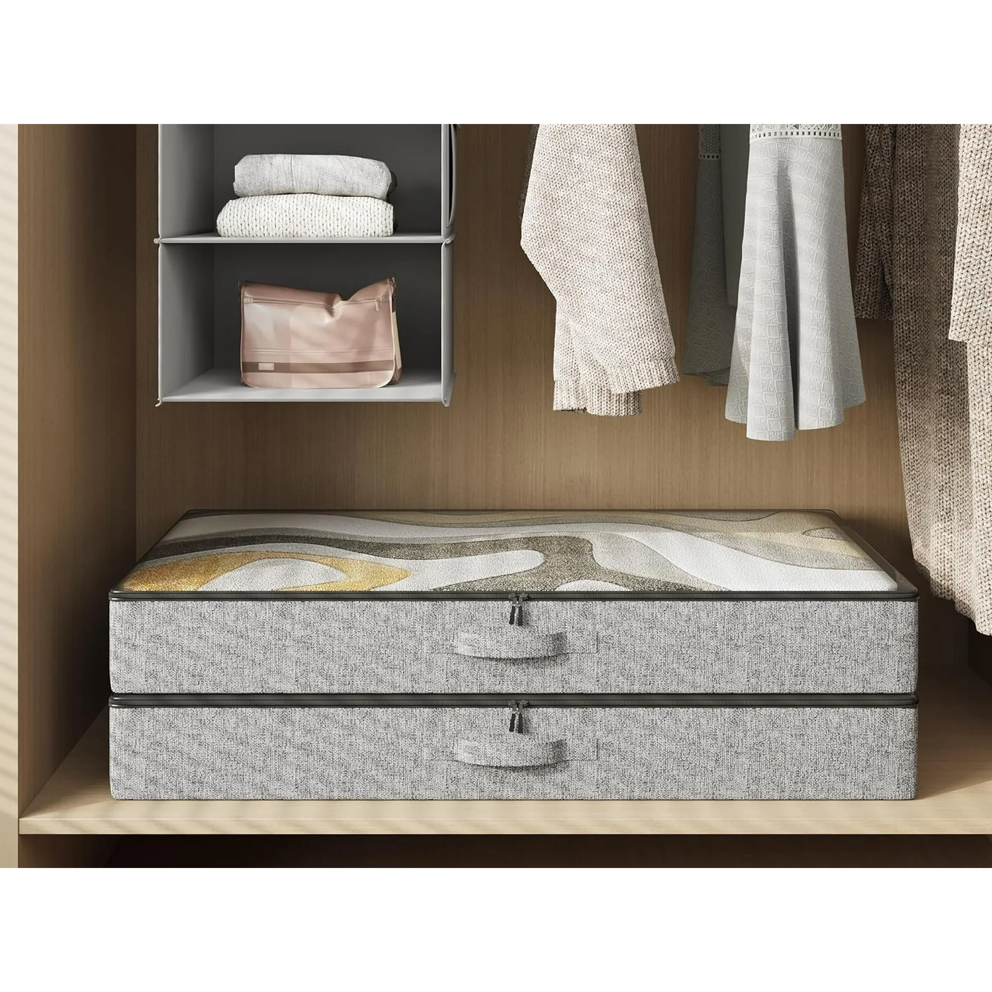 2-Pack Under Bed Storage Containers, 6 Inches Tall Underbed Clothes Storage Organizer Bin with Sturdy Sidewalls/Bottom, Underbed Storage Bins 2 Storage Thin Bins