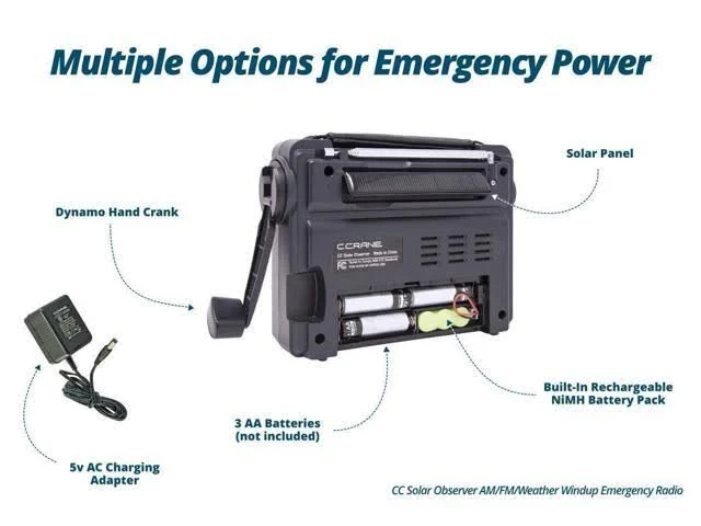 C Crane Solar Observer Emergency Portable Radio with Crank u0026 Flashlight