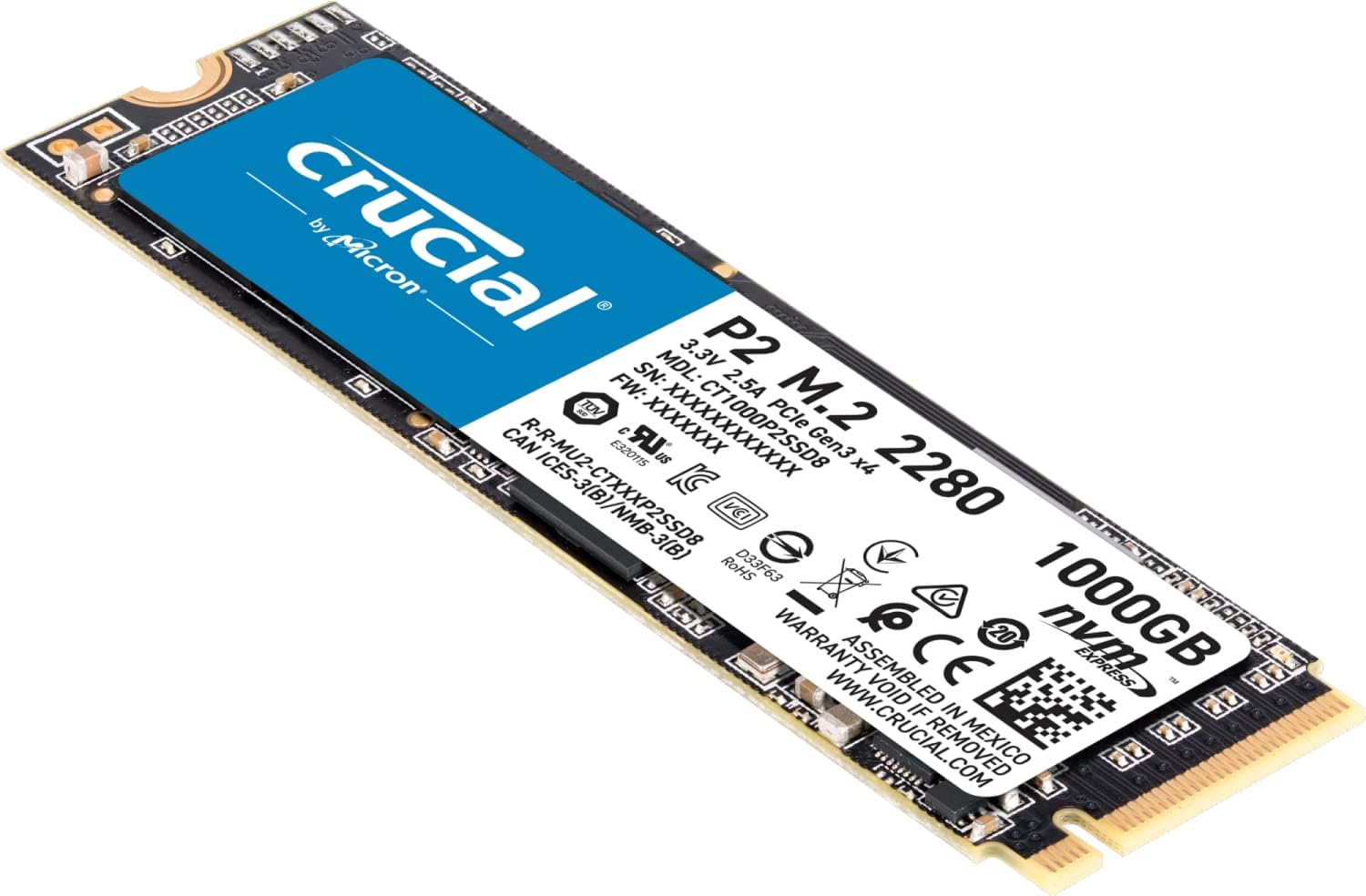 Crucial P2 2TB 3D NAND NVMe PCIe M.2 SSD Up to 2400MB/s - CT2000P2SSD8