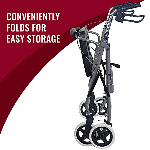 DMI Rollator Walker with Extra Wide Seat and Backrest, FSA HSA Eligible, Adjustable Handle Height, Removable Storage Basket, Burgundy