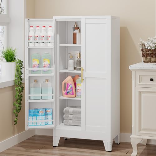 75.2" Tall Metal Pantry Cabinet, Storage Cabinets with 4 Door and 4 Adjustable Shelves, Black Kitchen Pantry Storage Cabinet, Freestanding Cupboard for Kitchen Dining Room Living Room Bathroom
