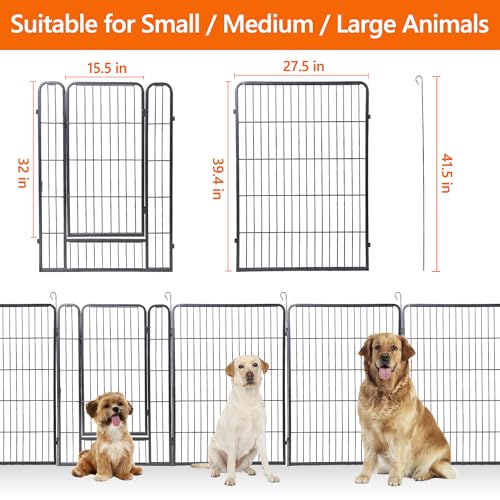 LEMY 16 Panels 32 in Pet Playpen Heavy Duty Metal Dog Exercise Fence Barrier，Outdoor & Indoor Foldable Pet Exericse Pen w/Door,Black