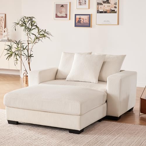 58.3" Comfy Deep Seat Oversized Chaise Lounge Indoor for Living Room, Solid Wood Sleeper Reclining Chair with Thickened Cushions Widened Armrests for Bedroom, Lounge Chair with Ottoman, Grey