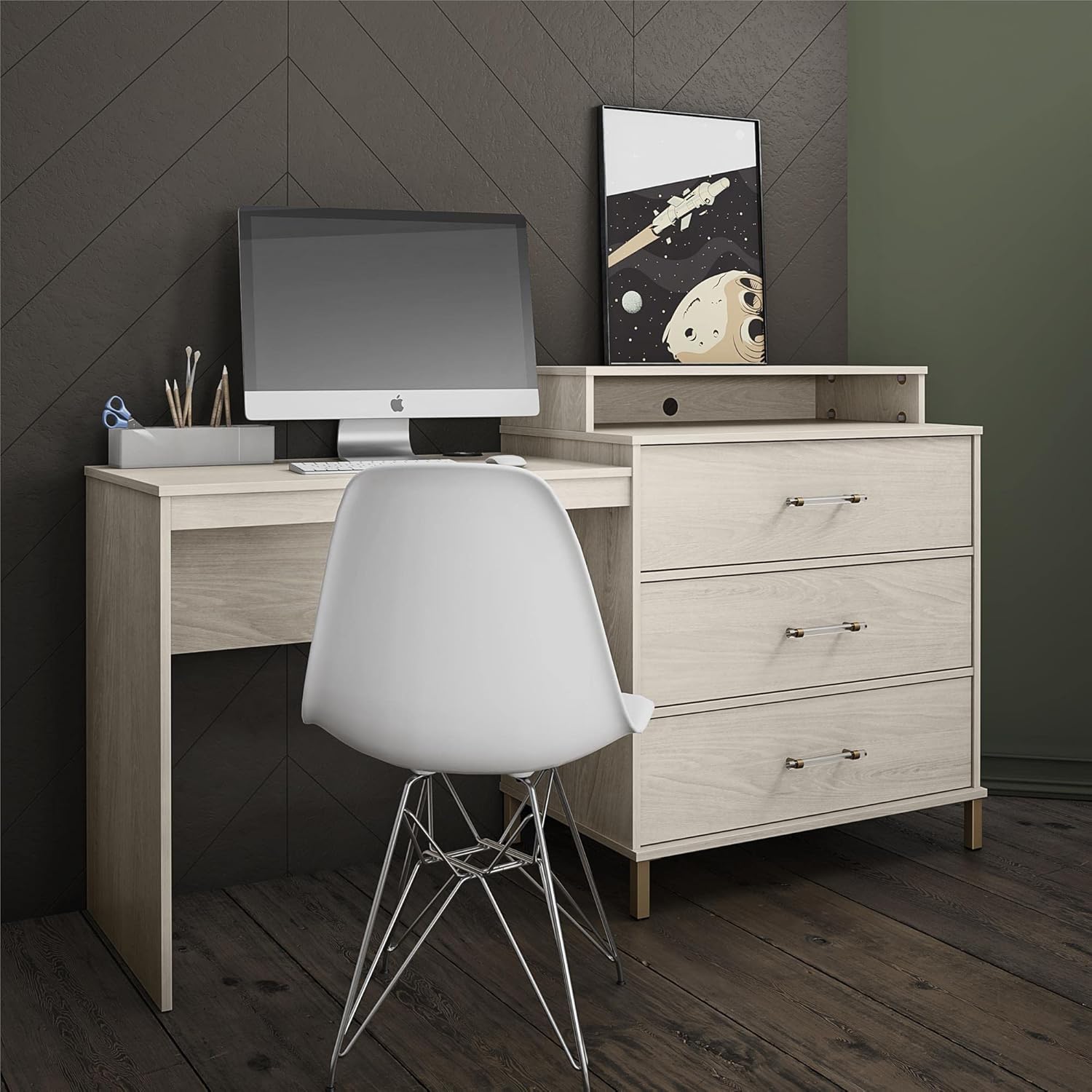 Ameriwood Home Kalissa Dresser/Desk Combo with Wireless-charger, White Oak