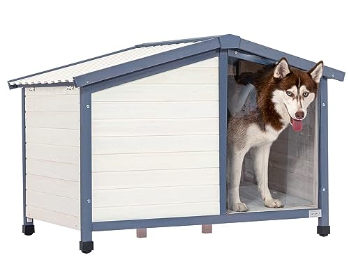 Petsfit Small Dog House, 33" L x 22.5" W x 25.2" H Waterproof PVC Roof Dog House for Small Dogs,Small Dog House with Adjustable Foot Mat and Door Flap, White