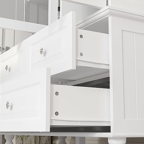 Hitow 3 Door Wardrobe Armoire Closet with Mirror, Retro Wardrobe Cabinet with 5 Drawers & Hanging Rod, Bedroom Armoire Dresser Wardrobe Clothes Organizer, A White (47.2" W x 20" D x 70.9" H)