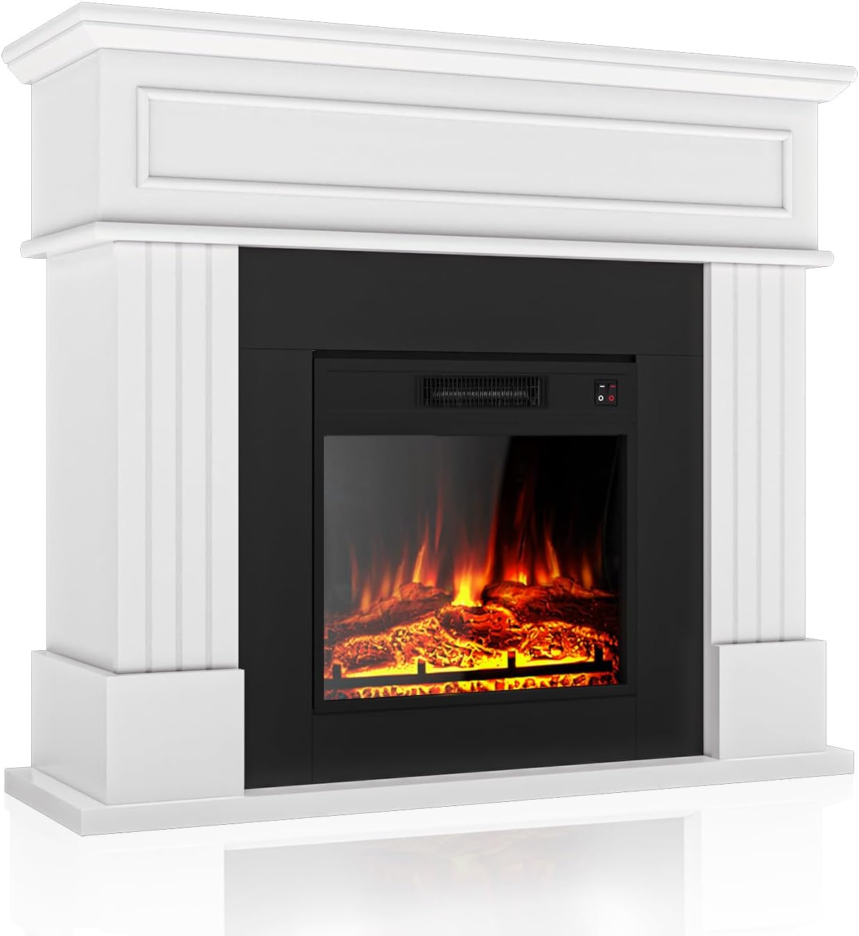 Electric Fireplace with 43" Mantel, 18 inchs Electric Fireplace Insert, Freestanding TV Stand with Fireplace Heater, Faux Log & Led Flames, 1500W Fireplace for Living Room