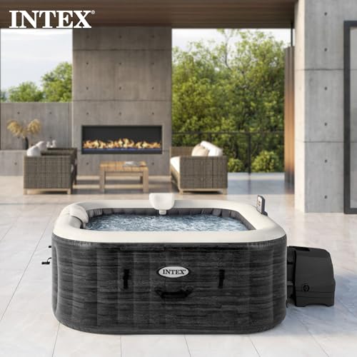INTEX 28451EP PureSpa Greystone Deluxe Spa Set: Includes Energy Efficient Spa Cover and Wireless Control Panel – Spa Control App – Built-in FastFill Inflation System – 6 Person Capacity – 77" x 28"