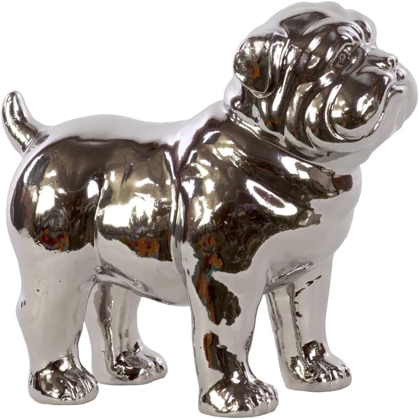 Urban Trends Ceramic Standing American Bulldog Chrome, Silver