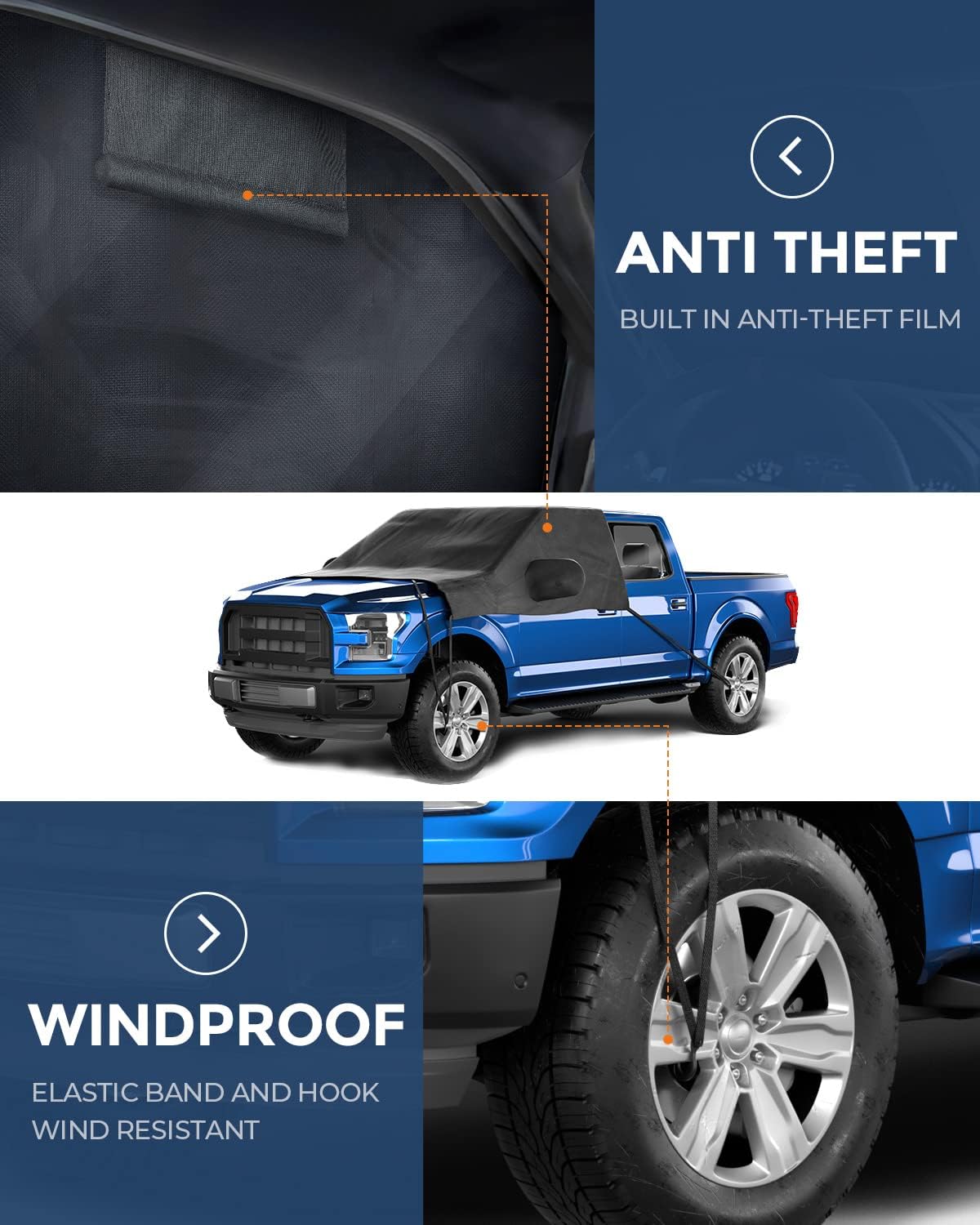 ISSYAUTO Windshield Snow Cover Fit for Truck Pickup Larger Windshield Cover for Ice and Snow, Waterproof Thicken Winter Windshield Cover Compatible with f150, Silverado, Tacoma, Tundra, Ram Pack of 2