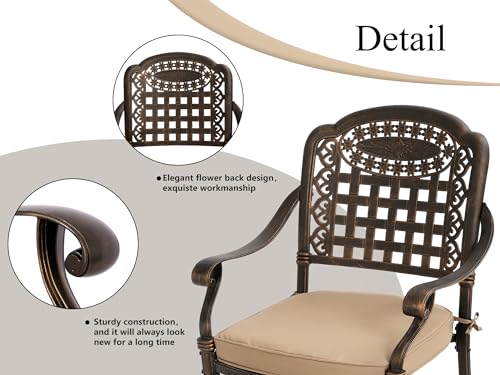 LEISU 7 Piece Cast Aluminum Patio Dining Set, Outdoor Dining Furniture Set with 6 Patio Chairs and Table for Backyard Garden Deck Poolside(6 Swivel Patio Chairs with Khaki Cushions)