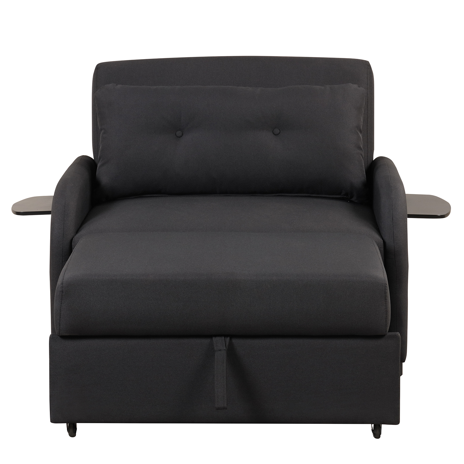 Churanty Sofa Bed Chair 3 in 1 Convertible Lounger Sleeper Single Recliner for Small Space with Adjustable Backrest,2 Wing Table Side Pocket and USB Charge,Black