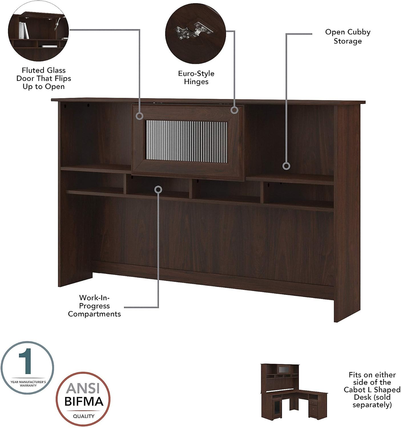 Bush Furniture Cabot L Shape Desk with Hutch, Modern Walnut