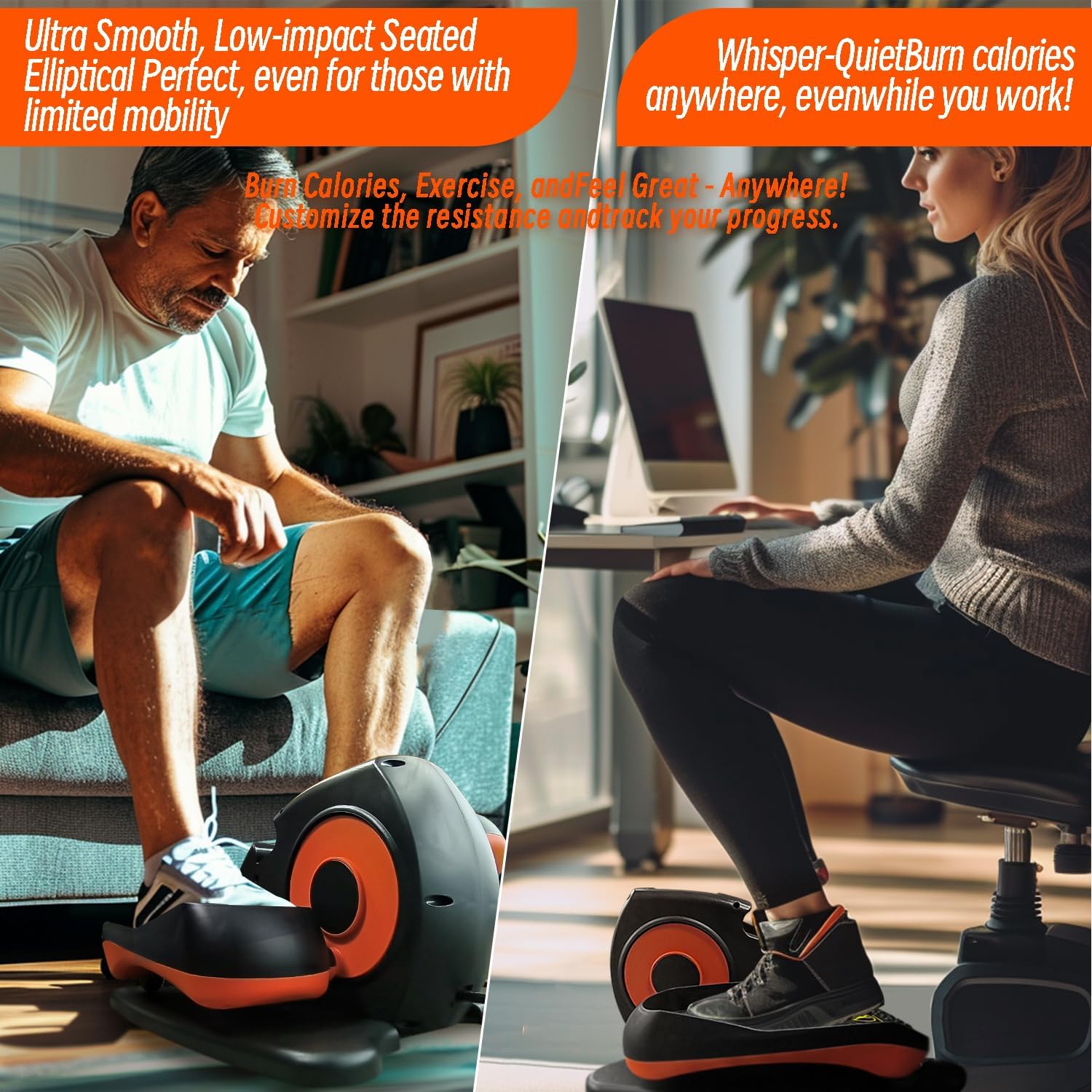 QYIQYA Under Desk Elliptical Elliptical Machines, Portable Mini Elliptical for Home, Under Desk Bike Pedal Exerciser Exerciser for Seniors