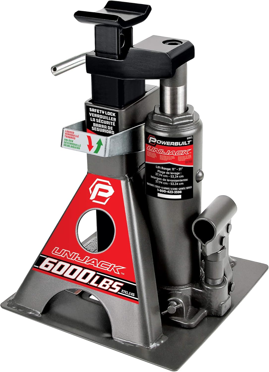 Powerbuilt 2 Ton UniJack Combination Hydraulic Bottle Jack / Jackstand in 1 Unit, Compact, Portable, Wide Base, for Unibody Sedans, CUVs, SUVs, Cars, - 620470