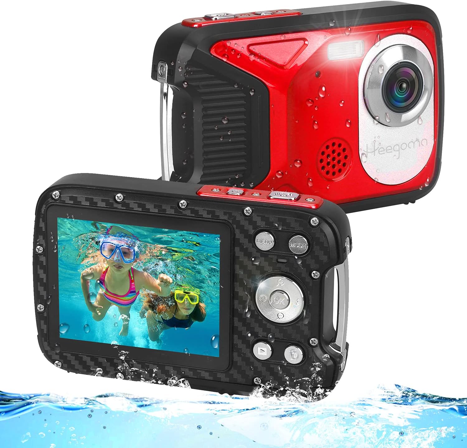 Underwater Digital Camera Full HD 1080P Waterproof Camera 2.8" Large Screen 16MP Kids Video Camera with 1050MAH Rechargeable Battery, Point and Shoot Camera for Snorkeling,Swimming,Travel Pack of 2