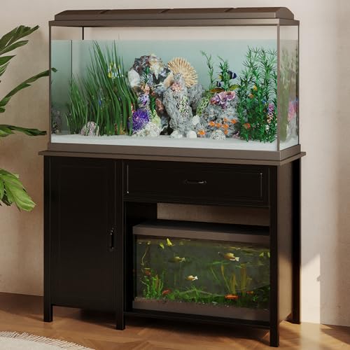 Fish Tank Stand - Heavy Duty Wooden Aquarium Stand with Storage Cabinet for Fish Tank Accessories - 770 LBS Capacity