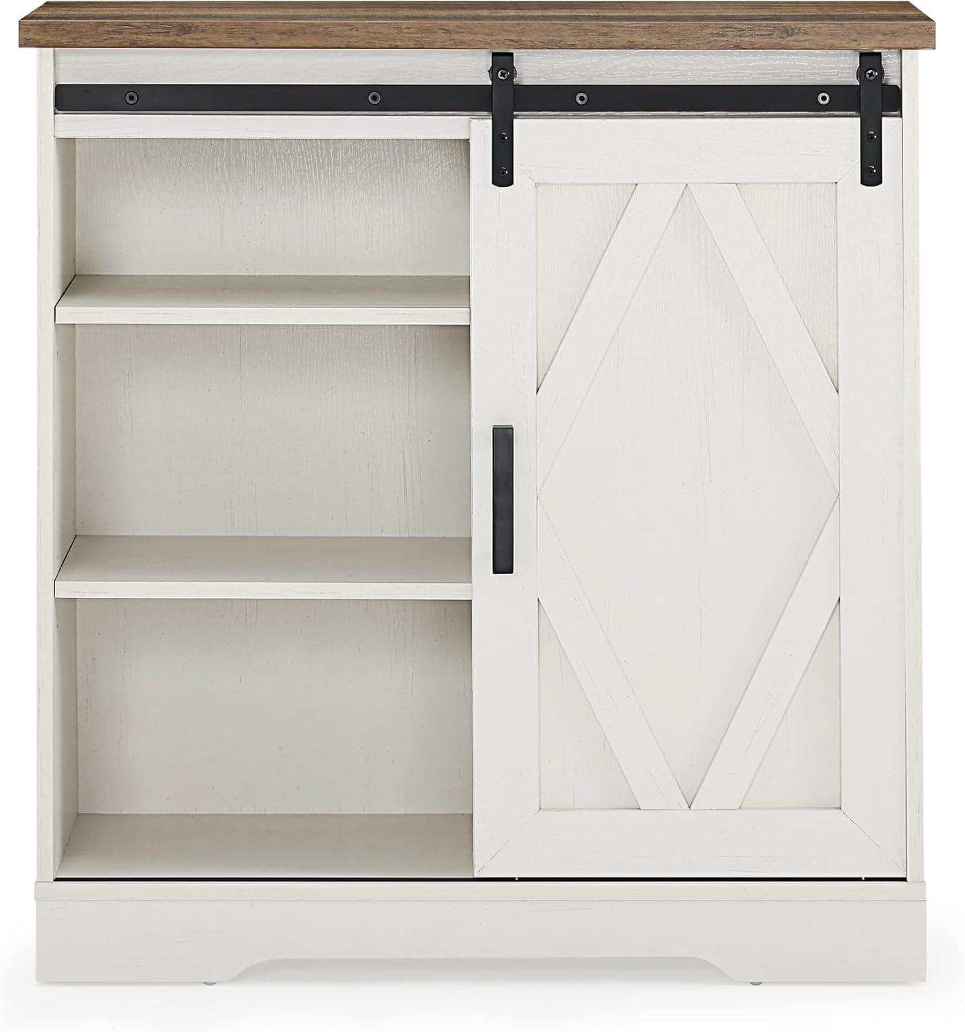 Coffee Bar Cabinet with Barn Doors Farmhouse Sideboard Buffet Cabinet with Storage for Living Room Dinning Room White 33inch