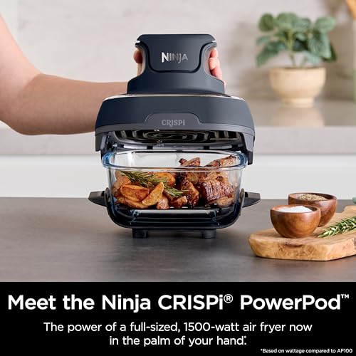 Ninja Crispi Air Fryer, Microwave, Freezer & Dishwasher Safe, Non Toxic Glass Portable Cooking System, 4 QT & 6 Cup Glass Containers with Storage Lids, Easy Meals, Air Fry, Bake, Green, FN101SG