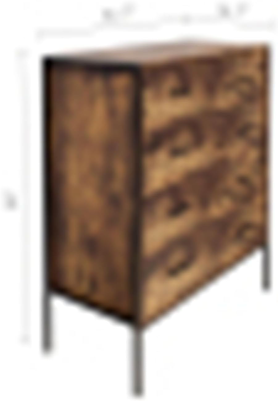 Industrial Style 4 Drawer Dresser, Rustic Brown Wood Storage Dresser Clothes Organizer with Sturdy Steel Frame, Wardrobe with 4 Drawers, Storage Cabinet for Bedroom, Living Room