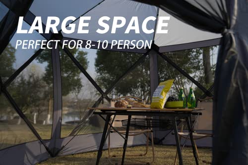Pop Up Instant 12'x12' 6 Sided Gazebo Screen House for Camping 8-10 Person, for Backyard, Camping, Outdoor, Grey