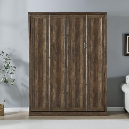 Queen Size Murphy Bed Wall Bed with a Storage Shelf, Space-Saving Wall Bed for Multipurpose Guest Room or Home Office - Gray